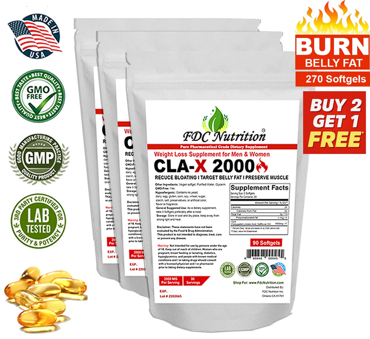 CLA Belly Fat Burner Pills - Stomach Weight Loss Supplement for Men & Women