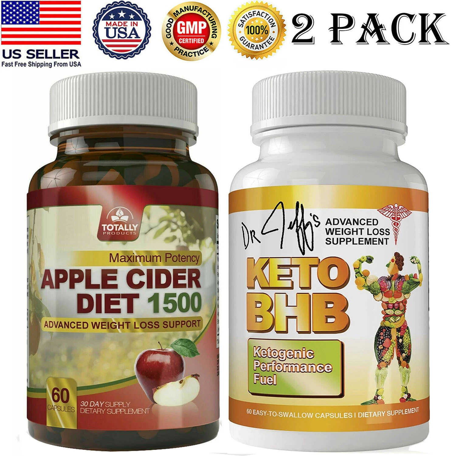 Apple Cider Vinegar & Keto BHB Support Weight Loss Fat Burn Diet Capsules Combo