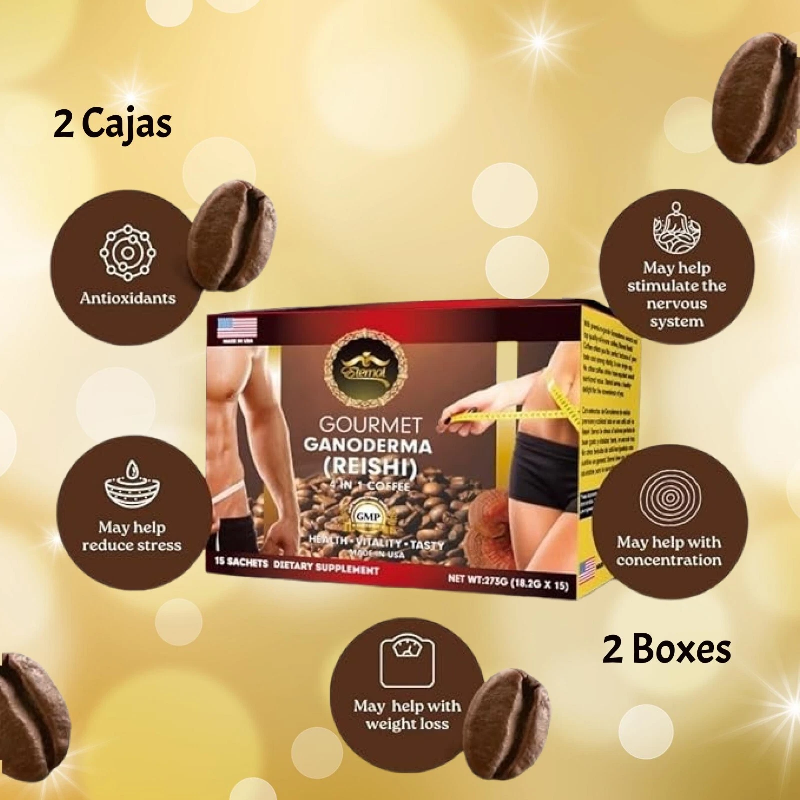 Cafe con Ganoderma Reishi Combo 2 Cajas Eternal Spirit Beauty 4 En 1