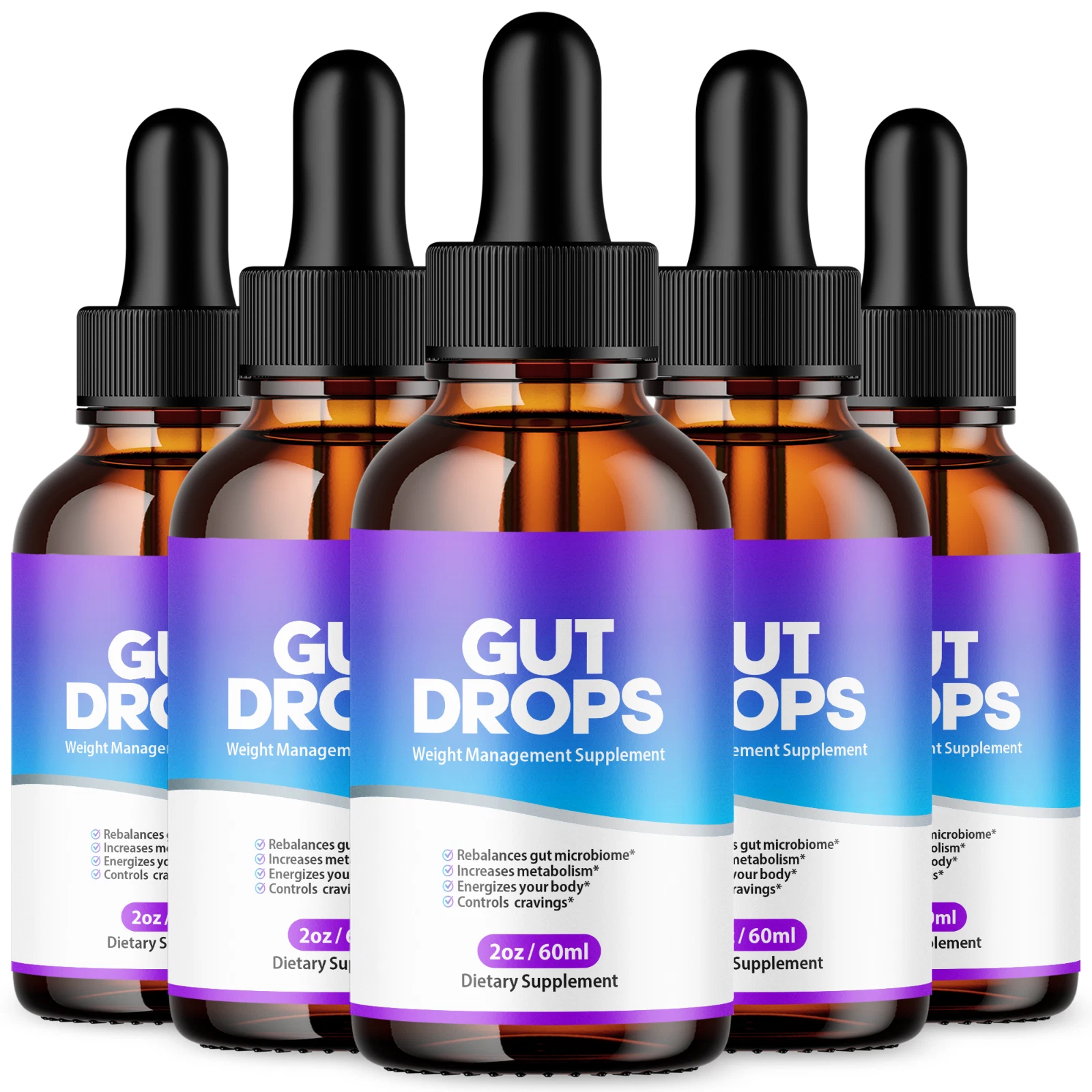 5 Pack - Gut Drops Max Strength Keto Formula Weight Management Supplement 60ML
