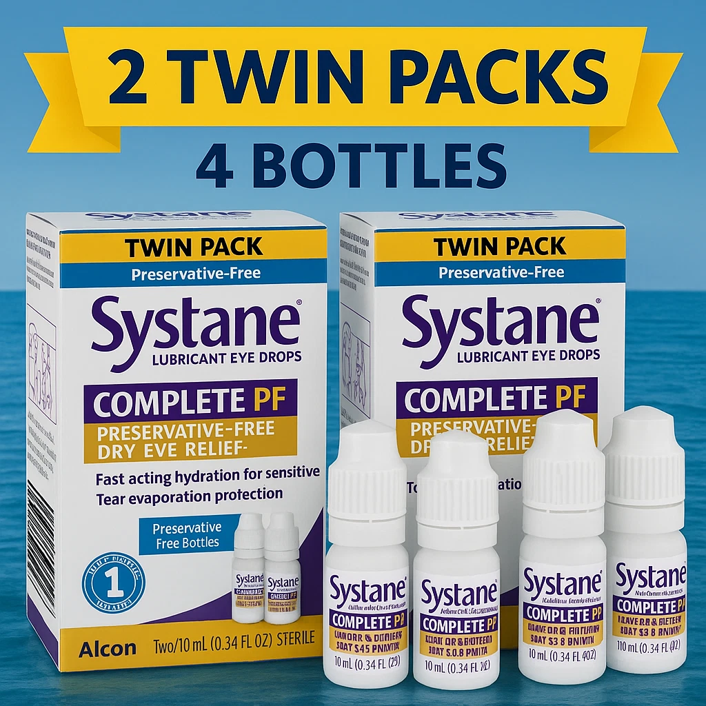 2 Twin Packs Systane COMPLETE PF Dry Eye Drops 10mL (4 bottles) Exp 1/2027)