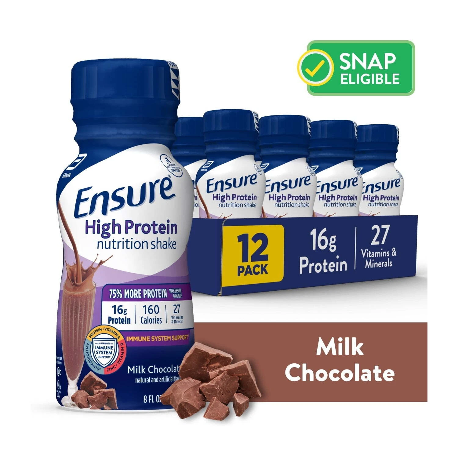 Ensure High Protein Nutrition Shake, Milk Chocolate, 8 fl oz, 12 Count