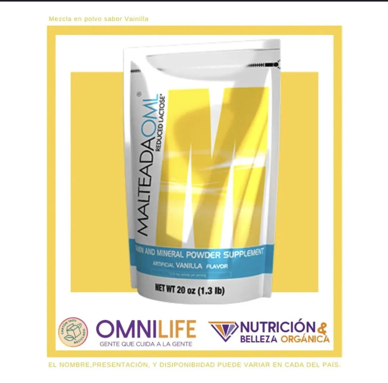 Malteada OML Vanilla flavored shake 20oz Omnilife