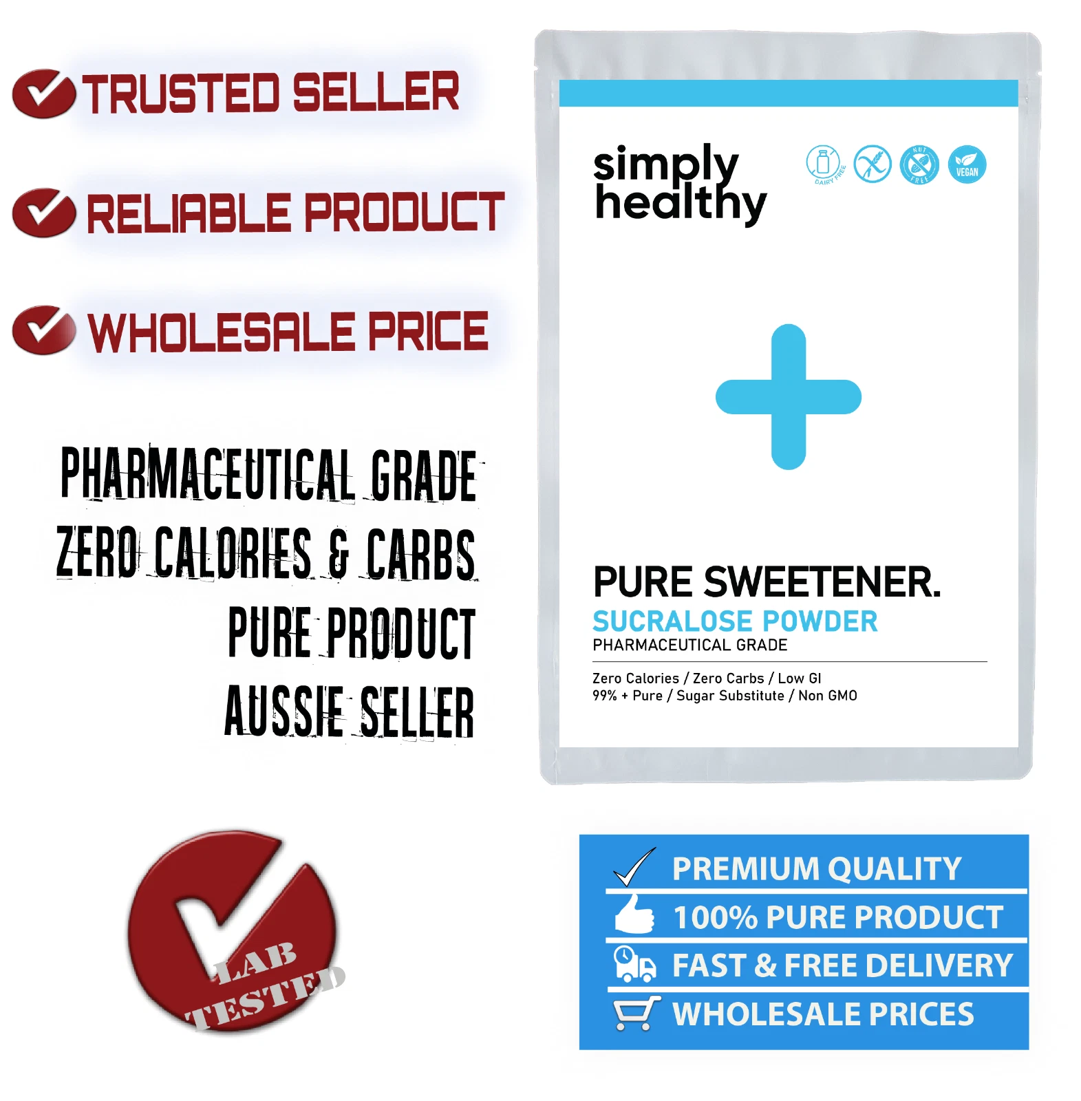 Artificial Sweetener, Sucralose 1kg, Pharmaceutical Grade Premium Quality