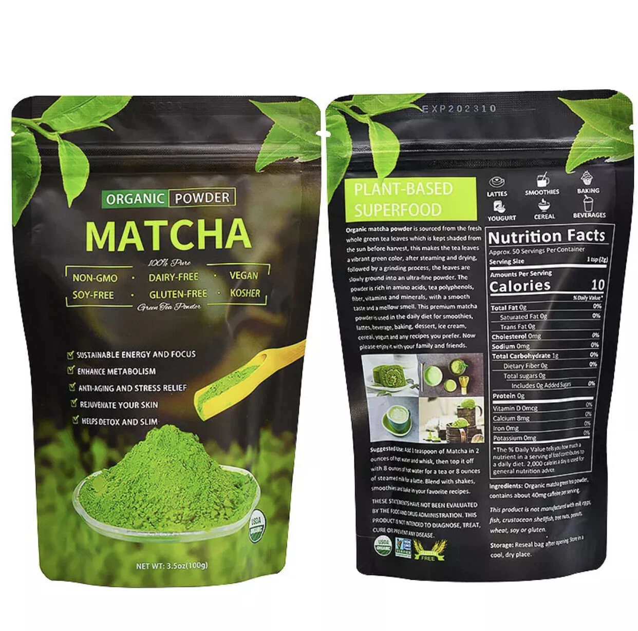 Organic Matcha Green Tea Powder Unsweetened 100% Natural 3.5 oz