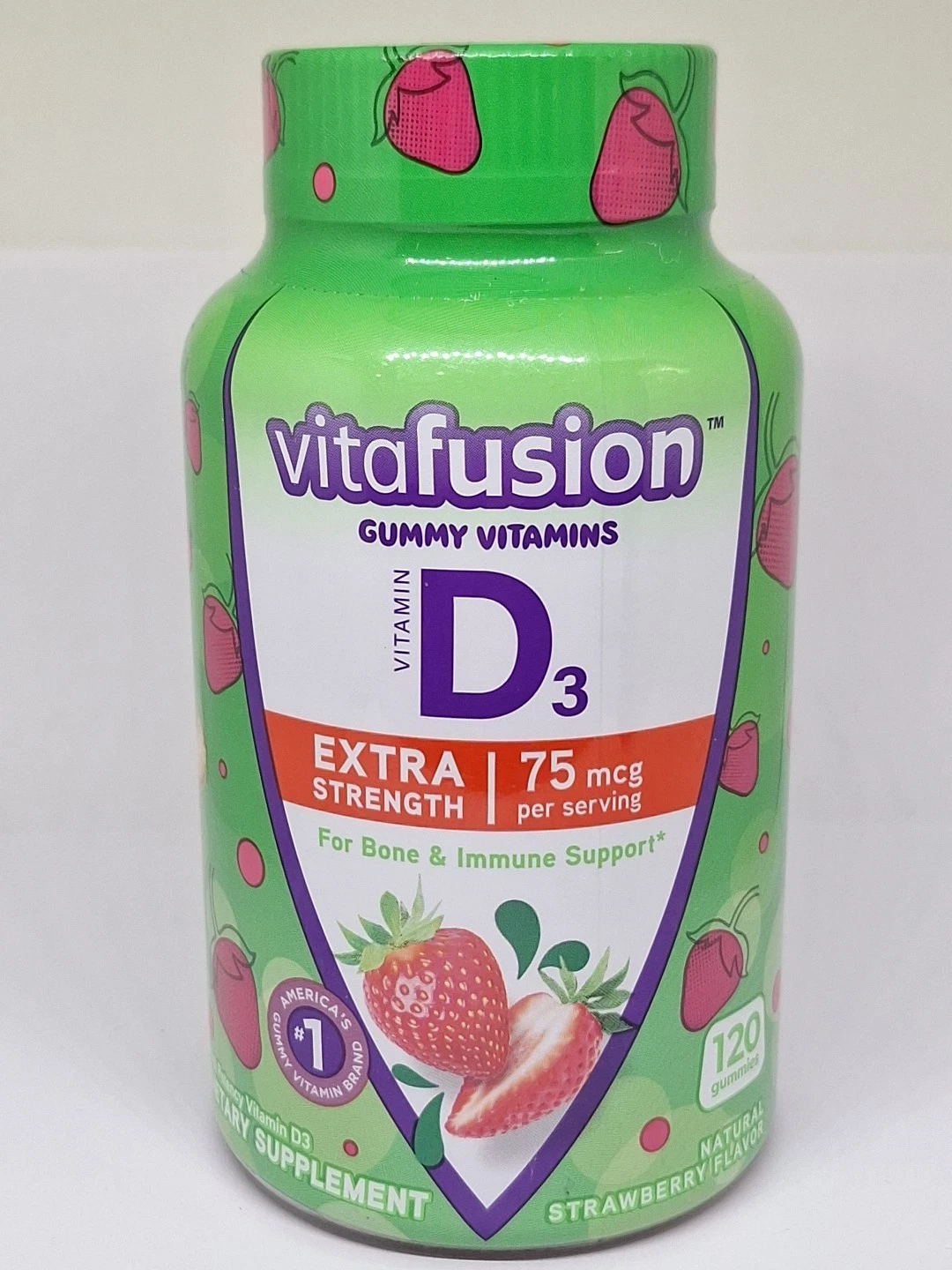 Vitafusion D3 Extra Strength 75mcg per serv, 120 gummies, Strawberry flavor