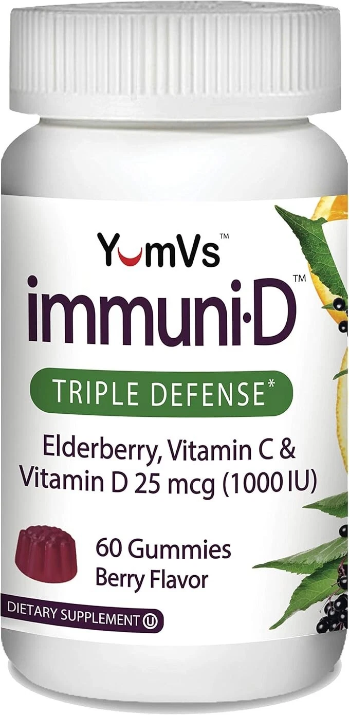 60 Berry Gummies ImmuniD Elderberry, Vitamin C, Vitamin D Kosher OU GMO Free