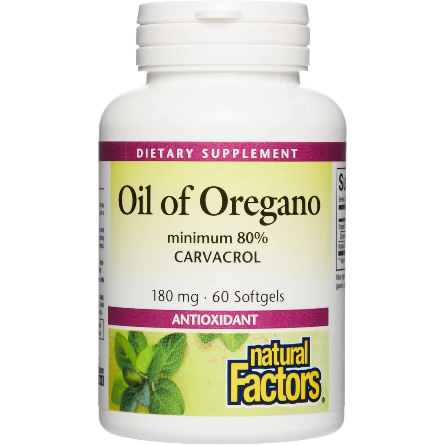 [224830155983] Natural Factors Oil of Oregano Minimum 80% Carvacrol 180 mg, 60 Softgels