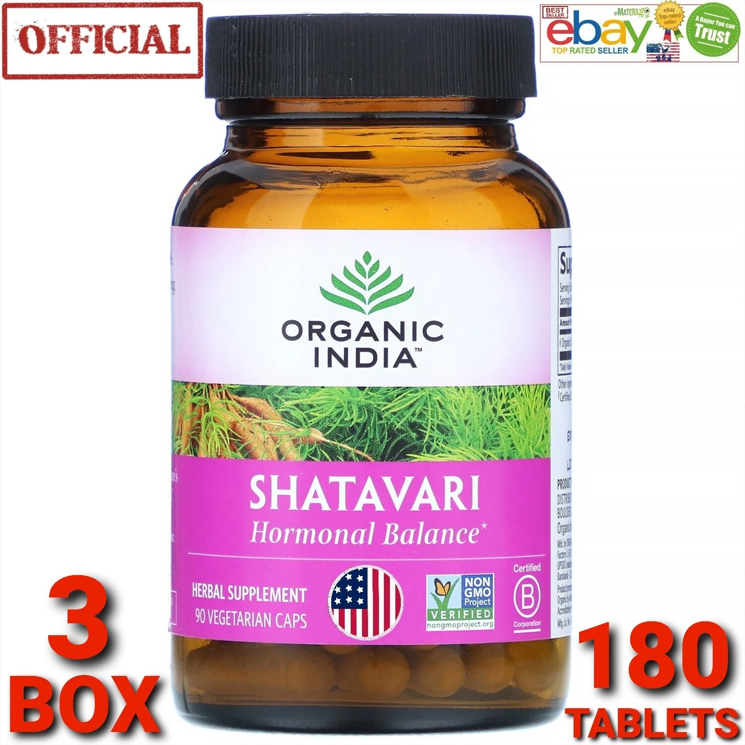 Organic India Shatavari OFFICIAL USA TOTAL 180 Caps Hormonal Immunity