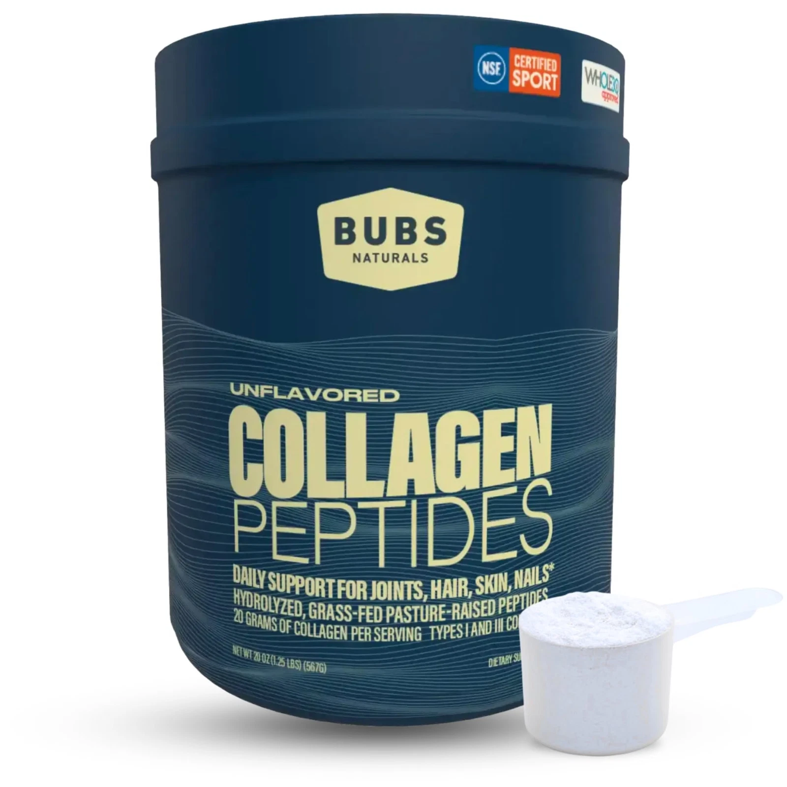 BUBS Naturals Collagen Protein Powder 28 Servings Unflavored Grass Fed Peptides