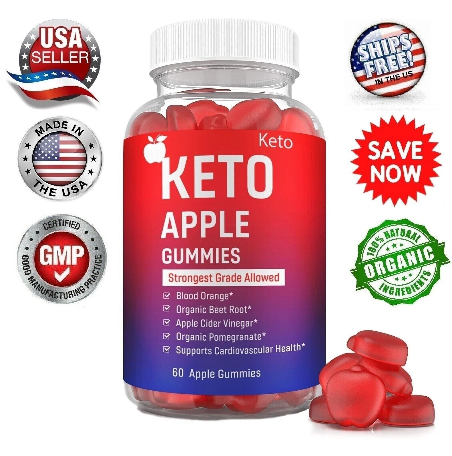 USA Keto Slimming Gummies 300,000mg Apple Cider Vinegar ACV Weight Loss 60 Gummy