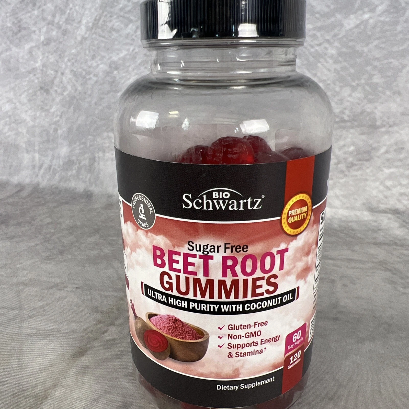 Sugar Free Beet Root Gummies Nitric Oxide Beet Chews with Coconut Oil, 120 Gummi