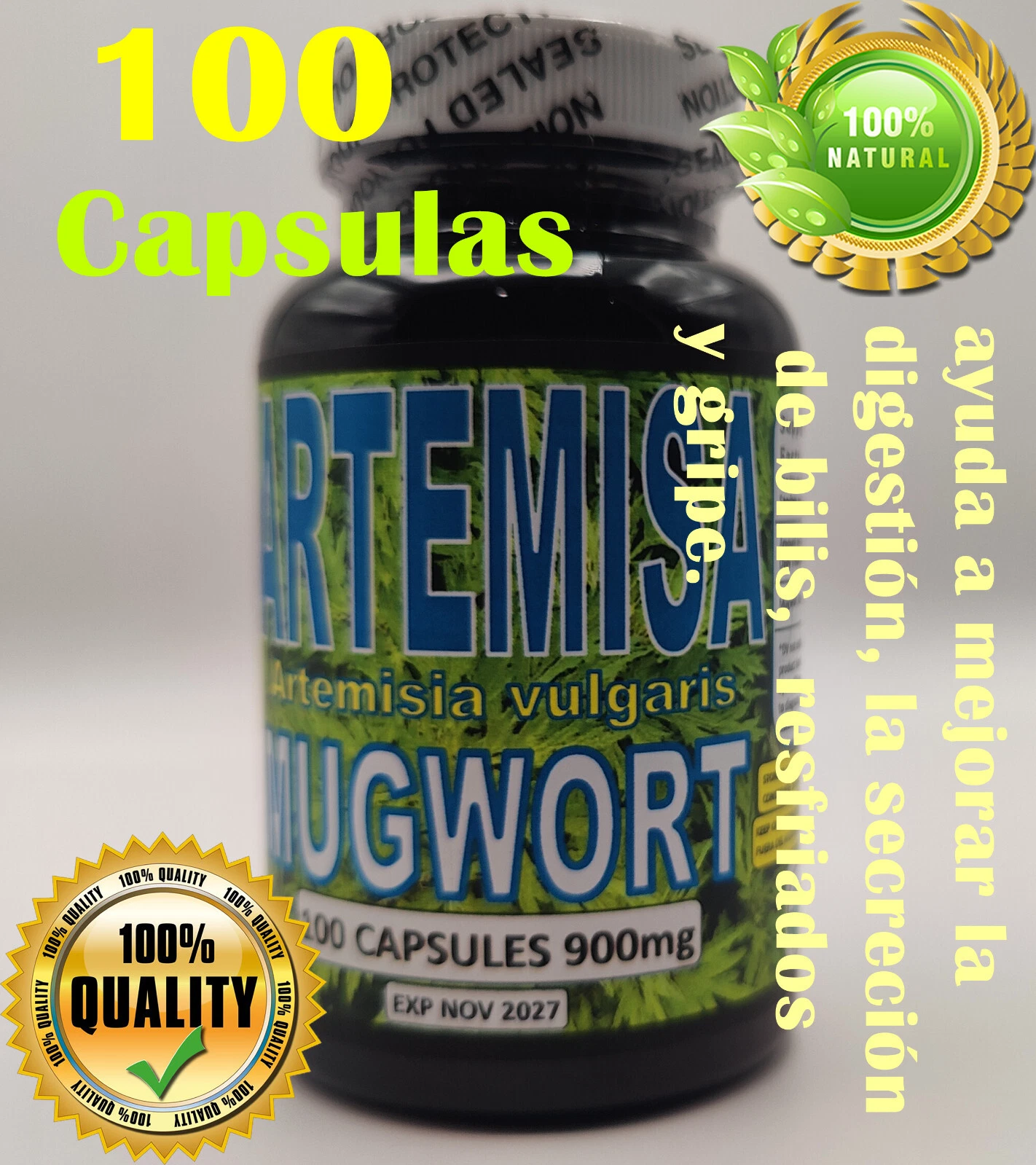 [116375712104] Artemisa hierba 100 Capsulas ,artemisia vulgaris, Mugwort herbal capsules 900mg