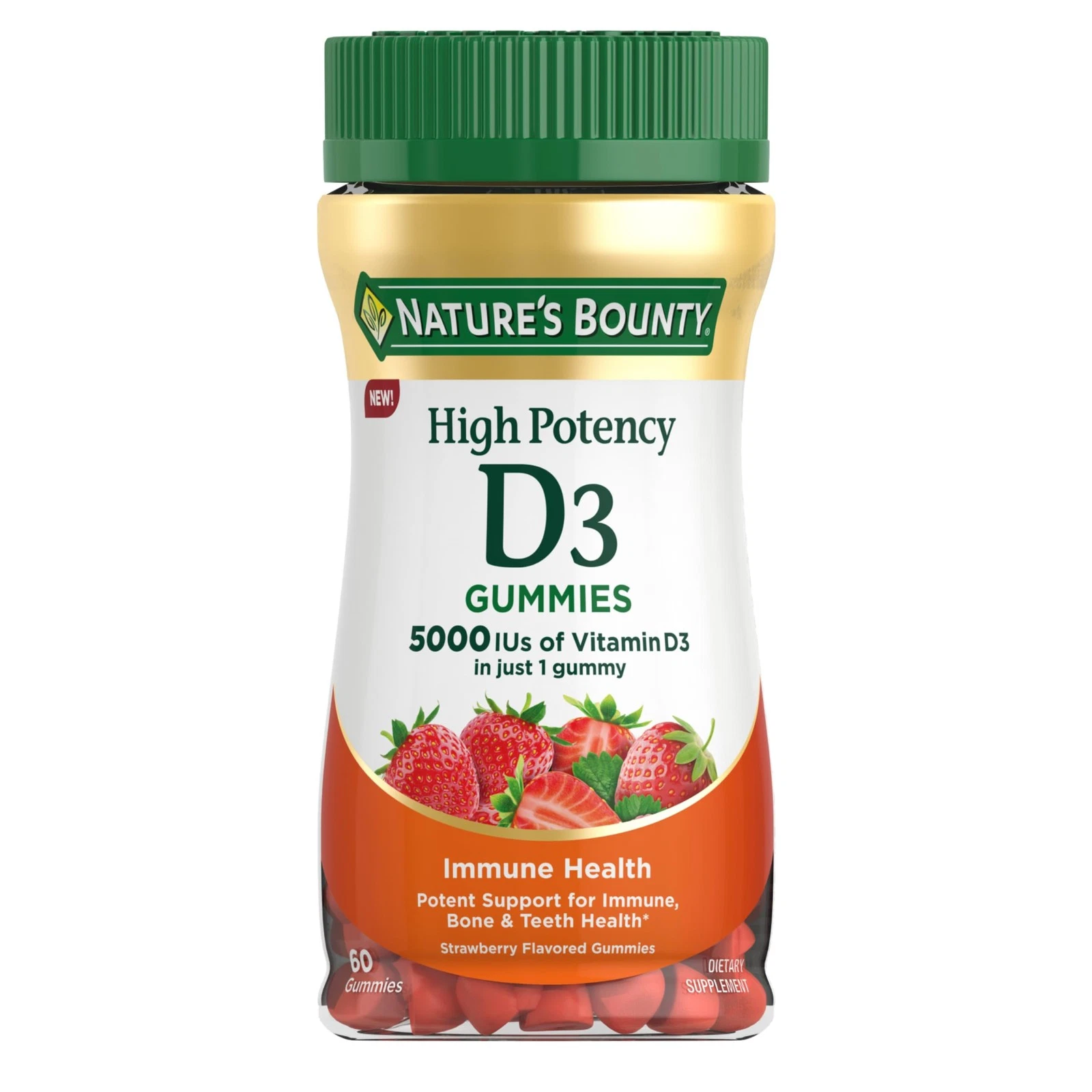 Nature's Bounty Vitamin D 5000 IU Gummies, Vitamin D3 High Potency Immune Suppor