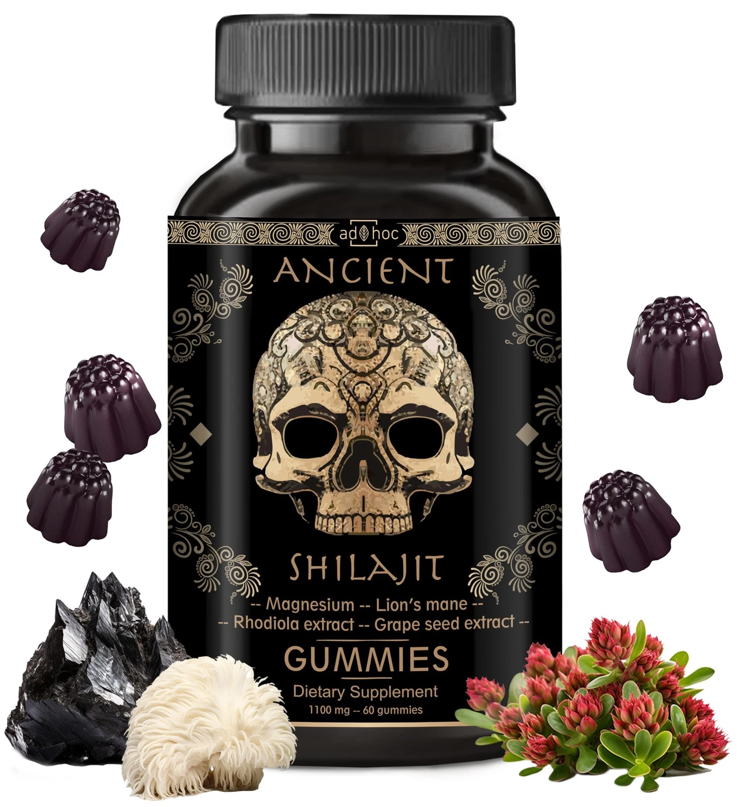 1100mg Gold Shilajit Gummies with Magnesium Lion’s Mane Rhodiola Grape Seed -...