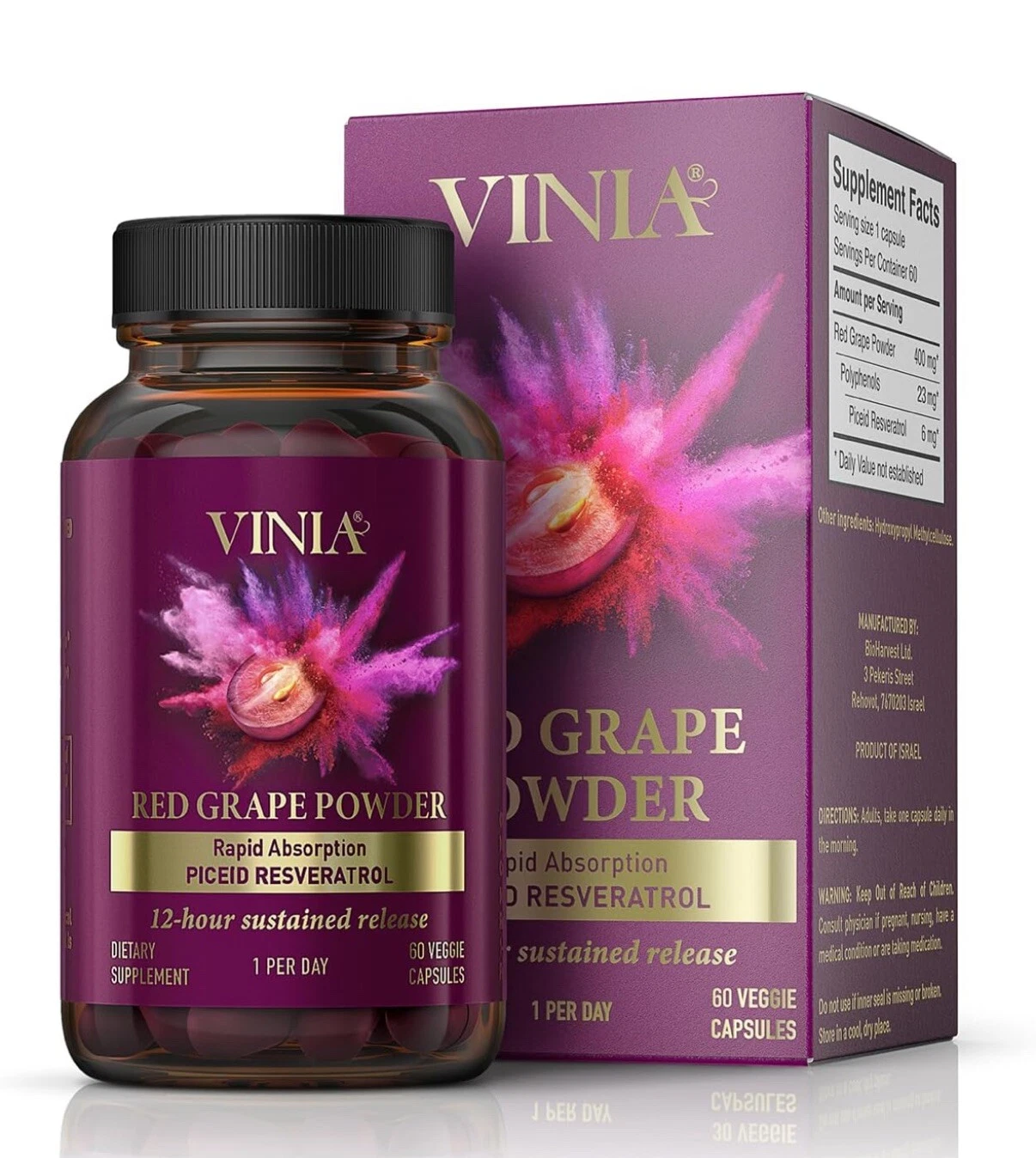 [306066483211] VINIA Sustainably Produced 12-Hour Sustained Release Rapid Absorption - 60 Caps