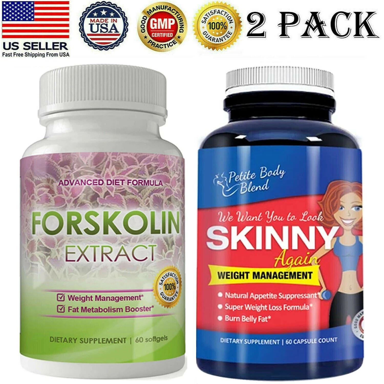 Pure Forskolin Extract Weight Loss Pills Skinny Again Fat Burner Diet Capsules