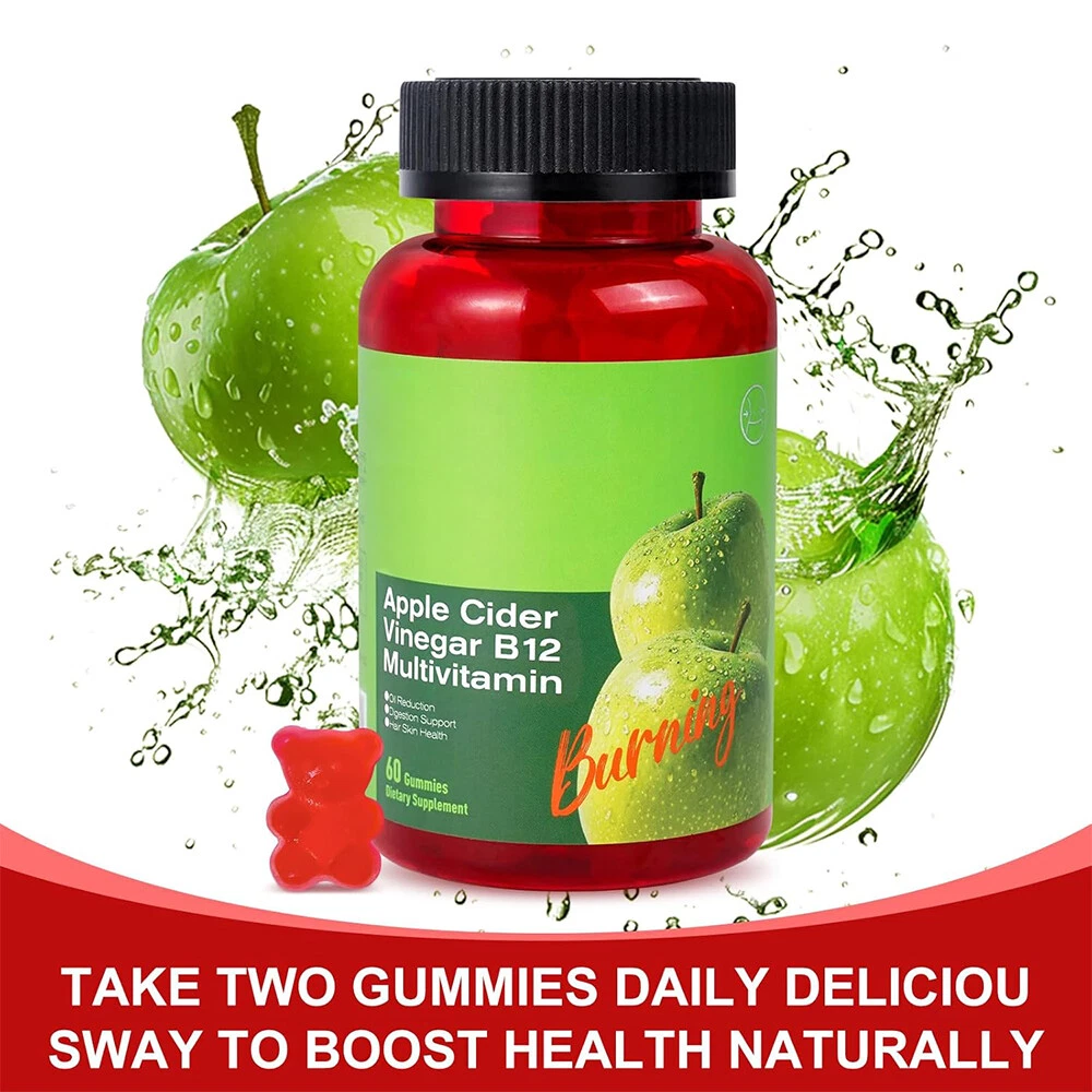 Newellme Apple Cider Vinegar Gummies, Vegan, B12 Multivitamin, 60 Gummies