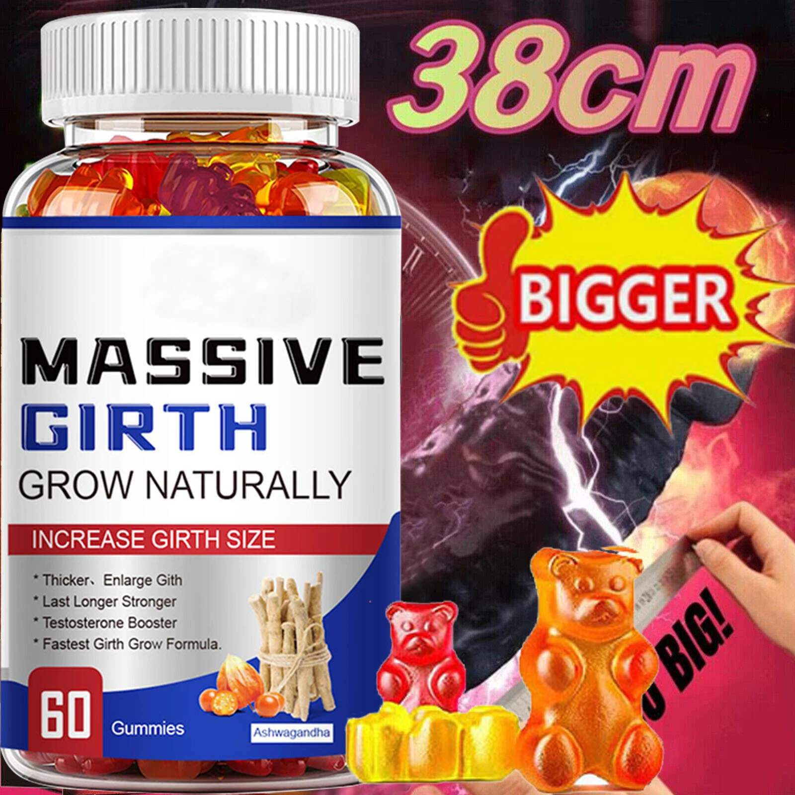 Male Enhancement Gummies Booster & Thicker Last Longer Stronger Bigger 60 Gummy