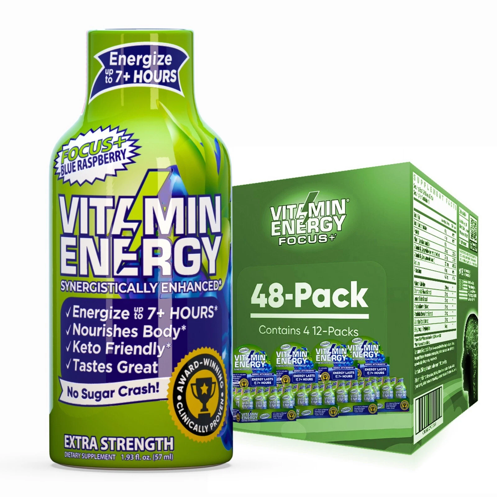 (48 Pack) Vitamin Energy® Focus+ Blue Raspberry Energy Shots, Clinical