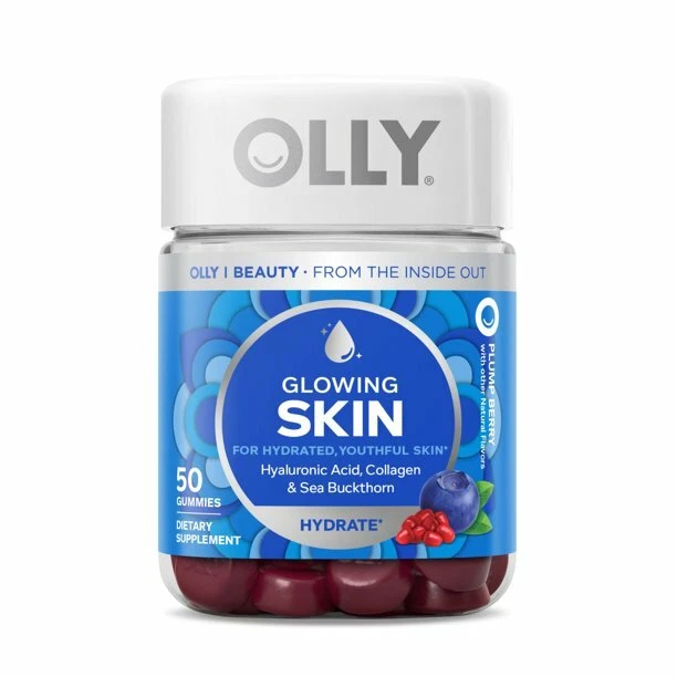 OLLY Glowing Skin Vitamin Gummy- Hyaluronic Acid- Plump Berry- 50 Ct