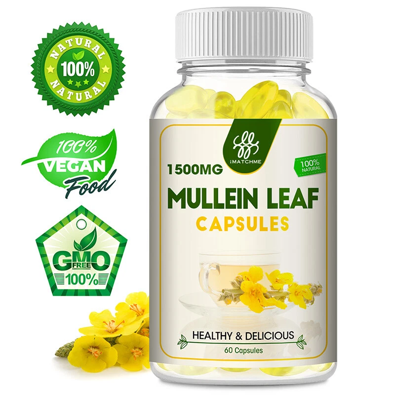 Natural Mullein Leaf Capsules For Lung Cleanse Detox Herbal Dietary Supplement