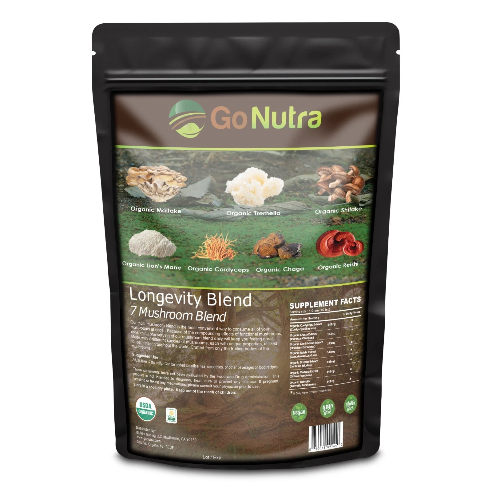 7 Mushroom Blend Powder Organic 4 oz | Reishi Lions Mane Cordyceps Chaga Maitake