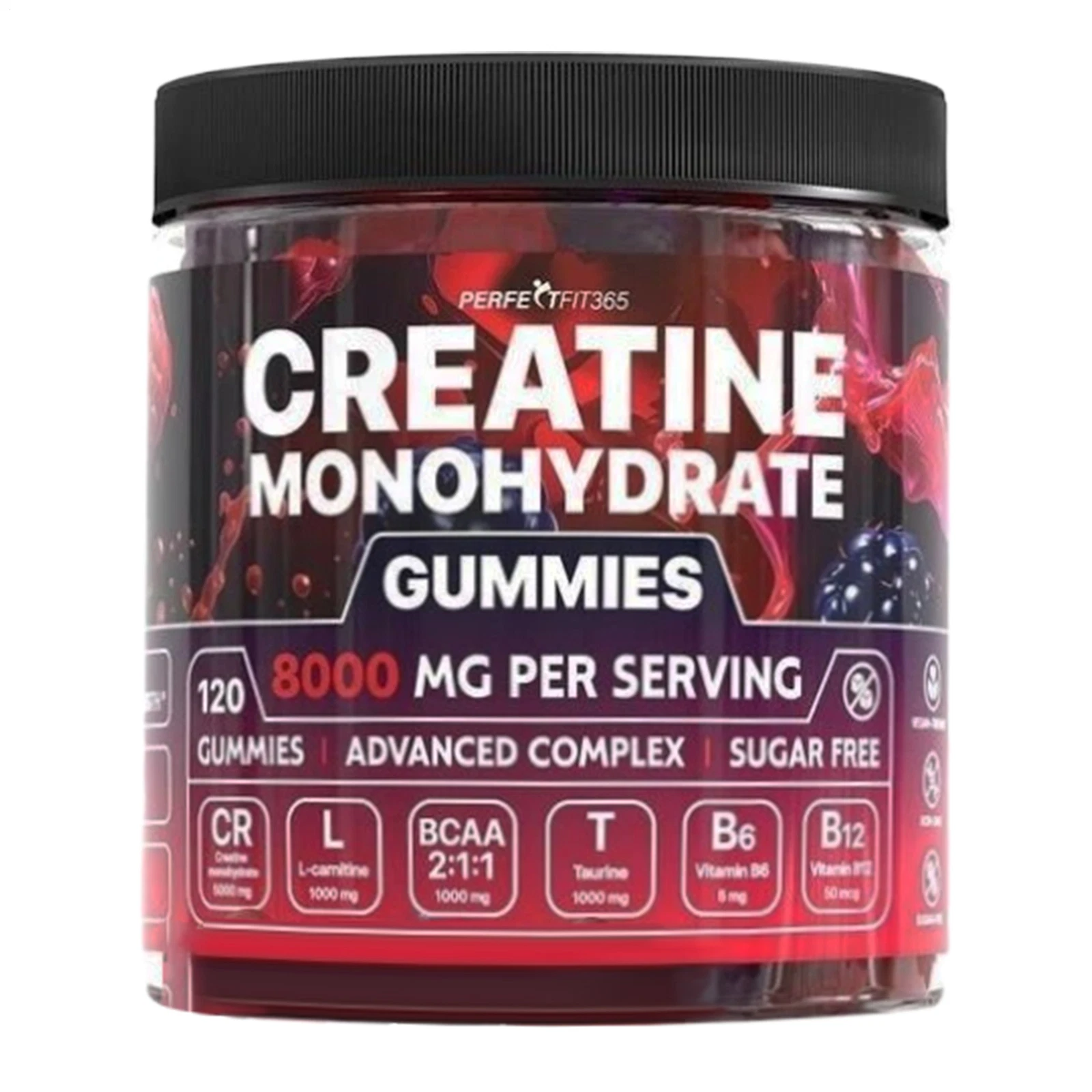 Creatine Monohydrate Gummies Complex 8000mg w/ L-Carnitine & Taurine Pre-Workout