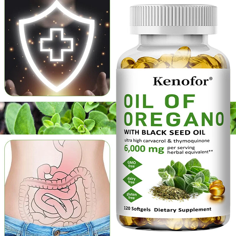 [197170528410] Oil of Oregano Softgels 2 in 1 6000mg with Black Seed Oil Immune Support