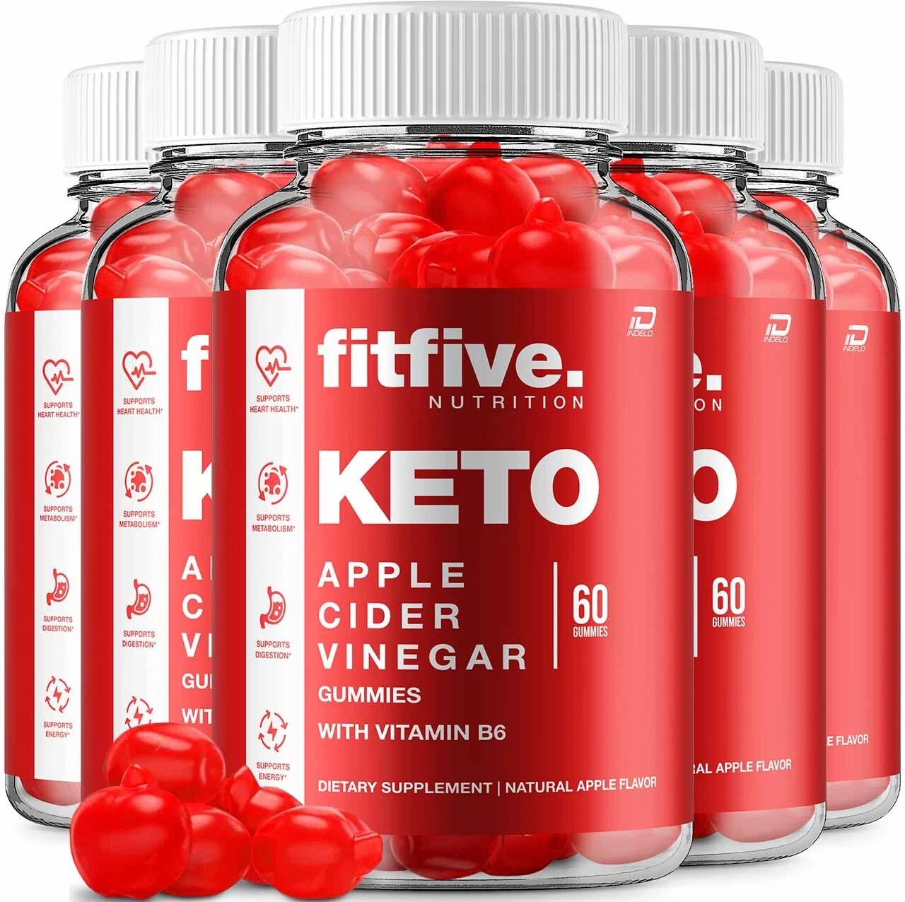 (5 Pack) Fitfive Keto ACV Gummies Supplement – Fit five 1000MG, Vitamin B12