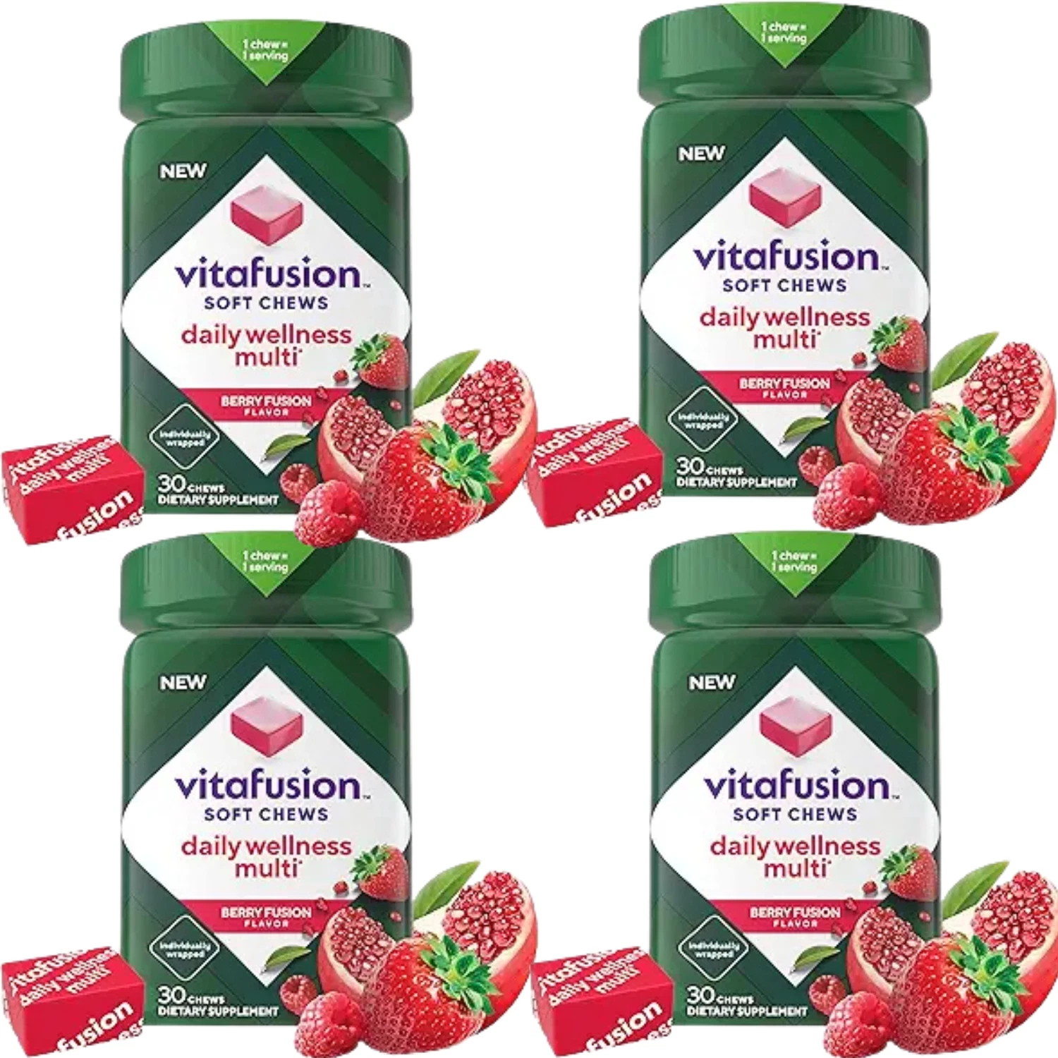 Vitafusion Berry Soft Chews Daily Wellness Multi Vitamins 30 Count TWO Bottles