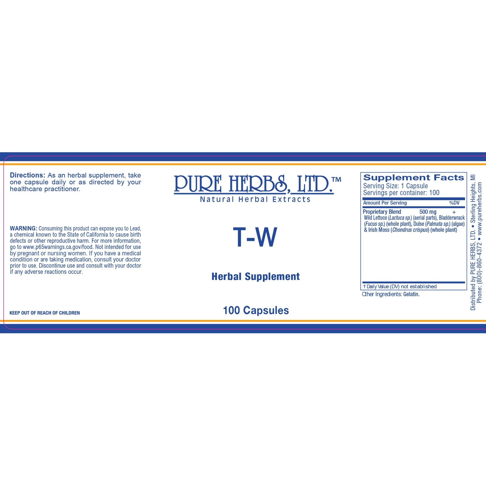 Pure Herbs: T-W - capsules 100 ct - 500mg