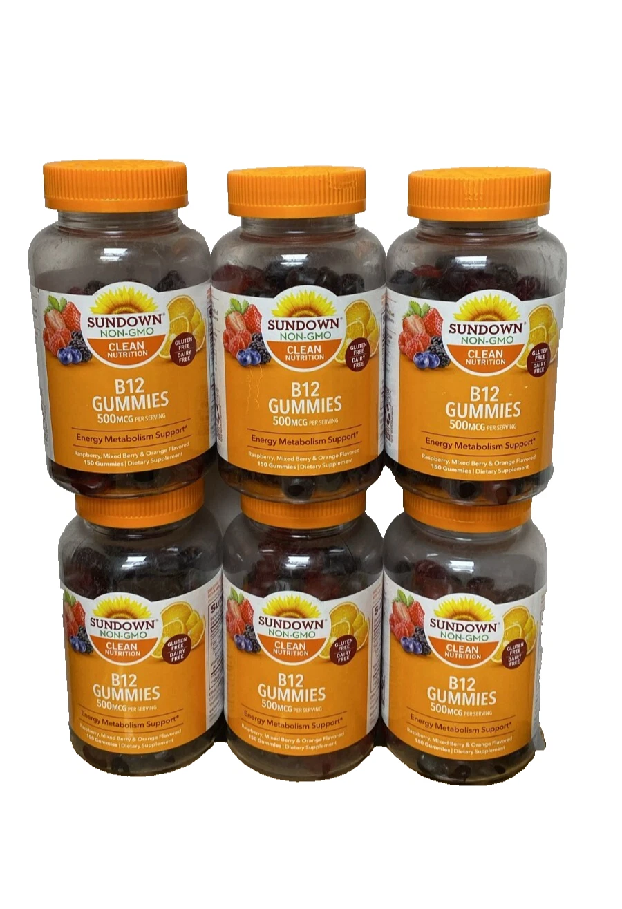 6PK-Sundown Naturals B12 Gomitas Frambuesa Mezcla Baya Naranja 150ct CADUCAN 3/25