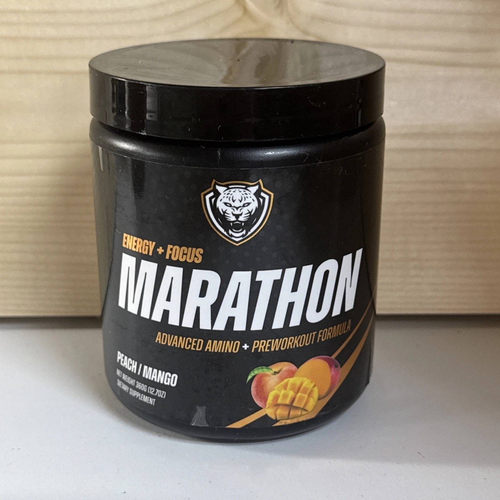 [116546950321] Marathon, Advanced Amino + Preworkout Formula, Peach Mango 12.7oz (360 g)