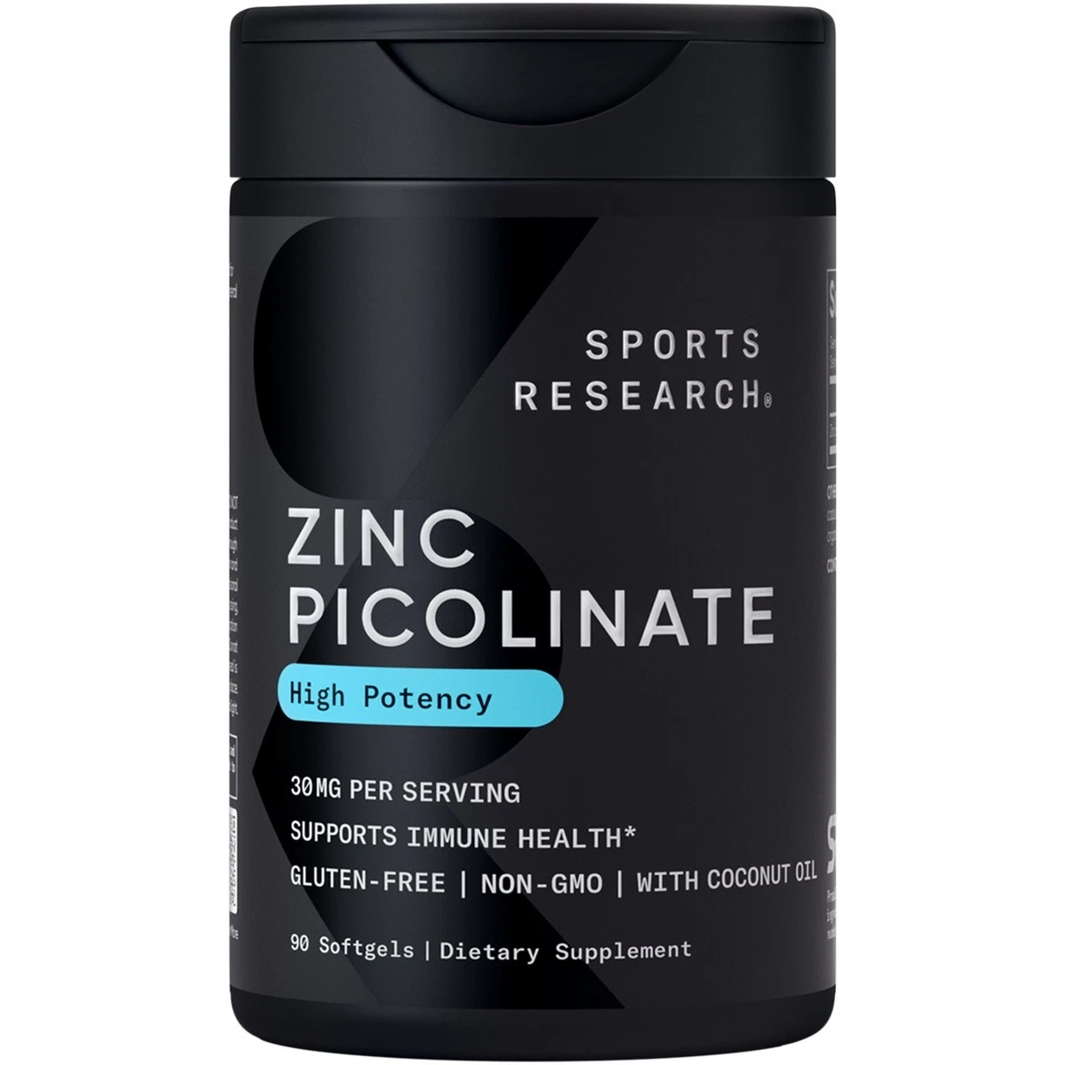 High Potency Zinc Picolinate 30mg Organic Coconut Oil Gluten Free (90 Softgels)