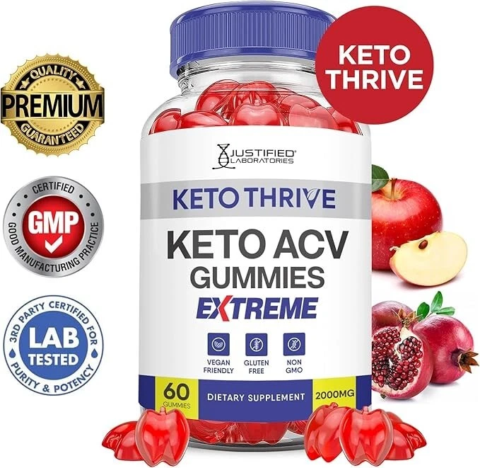 Keto Thrive Keto ACV Gummies Extreme 2000MG 60 Gummies - Delicious Apple Flavor