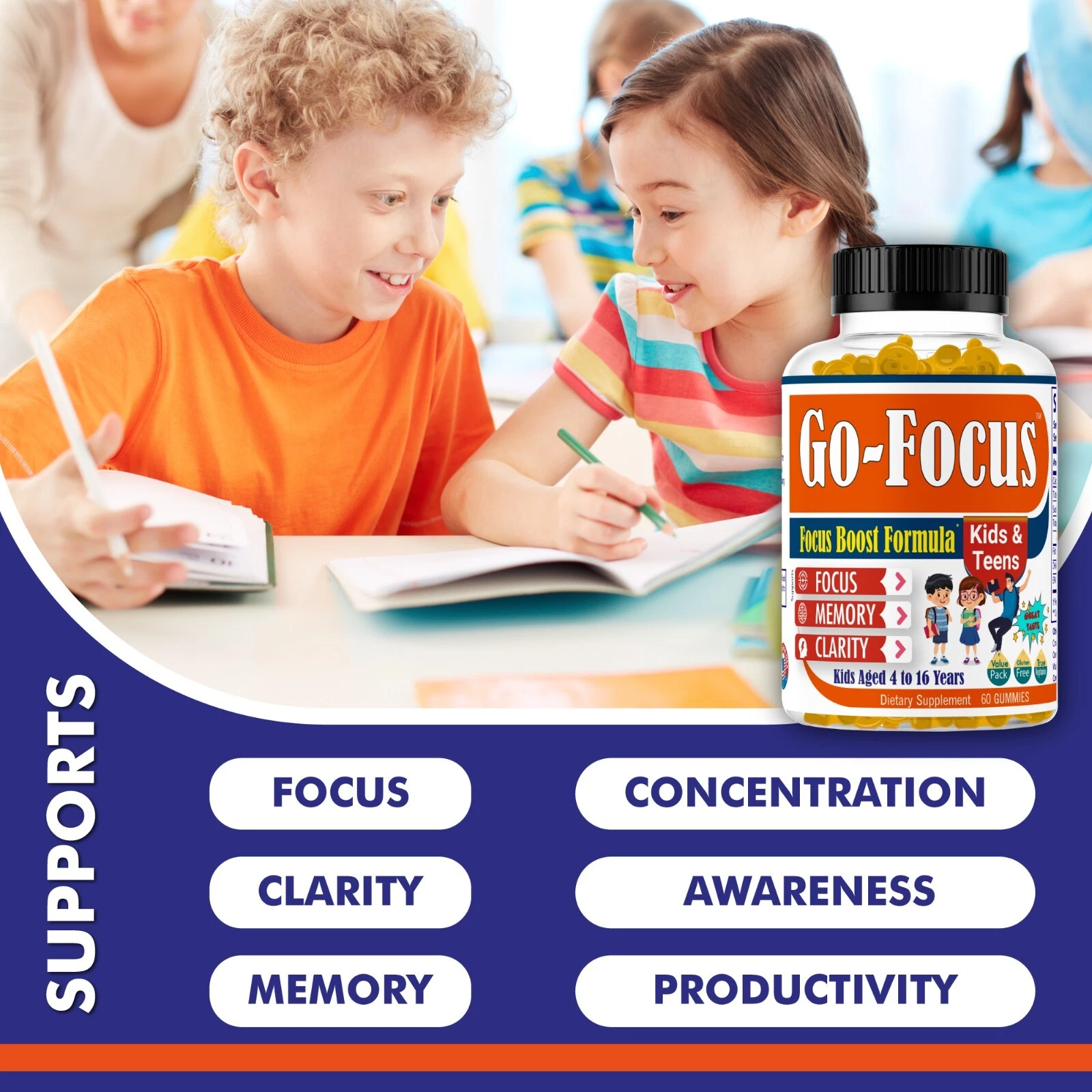 Kids Memory Booster Omega369 Brain Supplement Kids Brain Health Focus Gummies