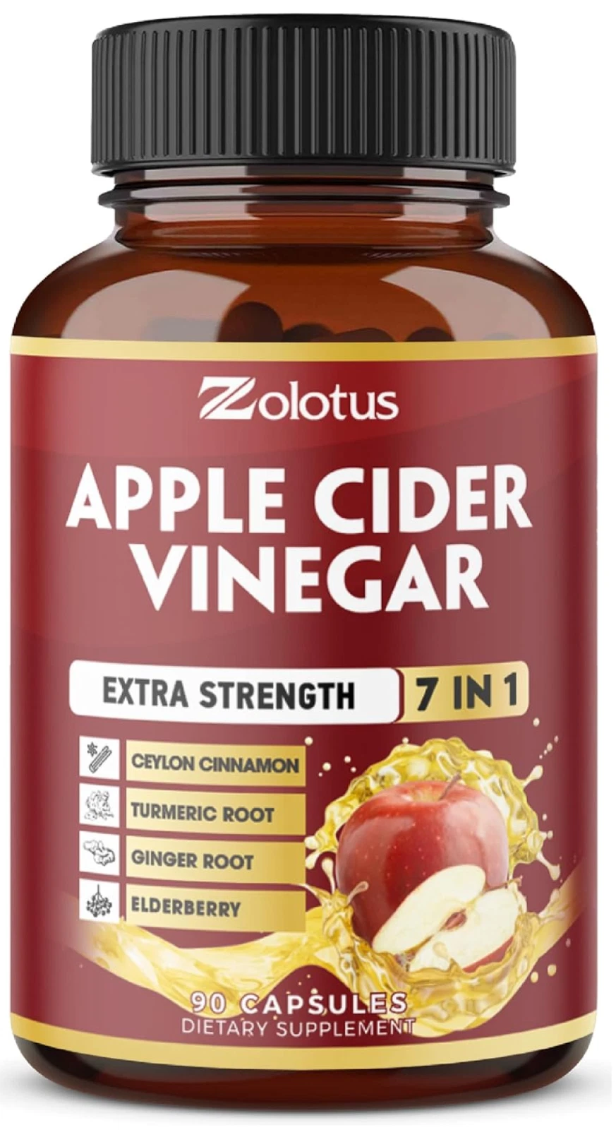 7 in 1 Apple Cider Vinegar Capsules, 3 Month Supply with Ceylon Cinnamon, Ginger
