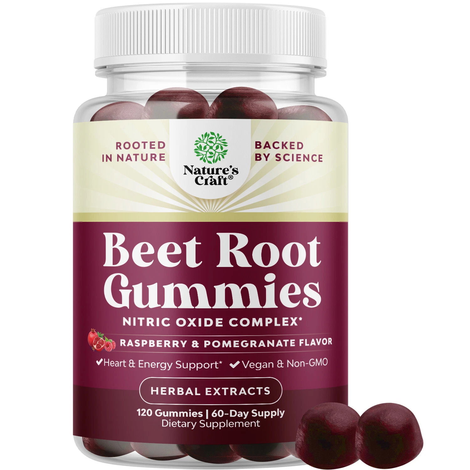 Flow Boosting Beet Root Gummies for Adults Nitric Oxide Vegan Non-GMO - 2 Months