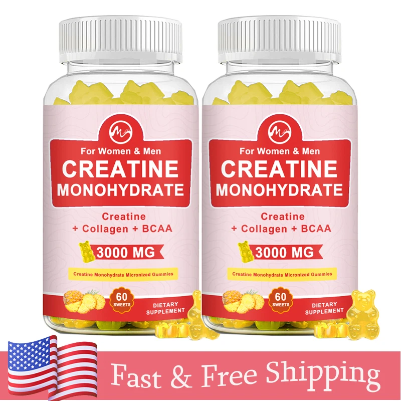 2x 3000mg Creatine Monohydrate Gummies Muscle Gaining Support 60 Gummies