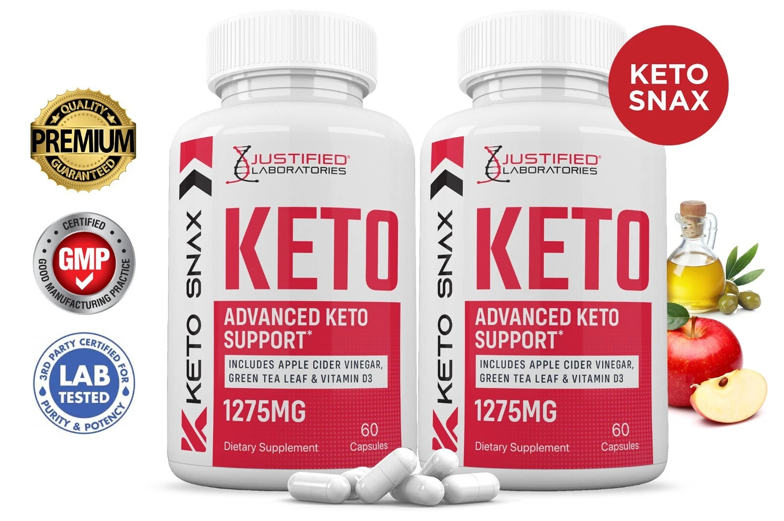 Keto Snax ACV Pills 1275 MG Stronger Than Gummies Keto Support 2 Bottle