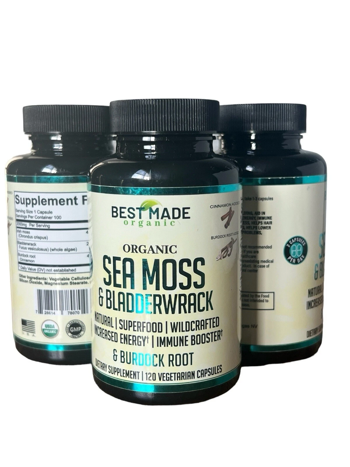 Muscle Builder - Organic Sea Moss Bladderwrack Burdock Cinnamon Capsules 100ct