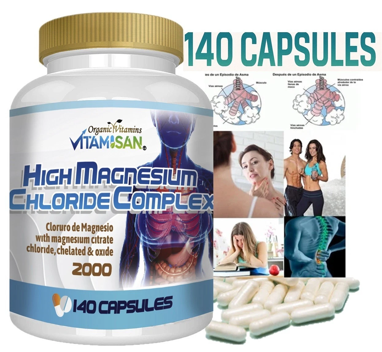 Citrate Magnesium Chloride Complex Cloruro magnesio 140 Capsules