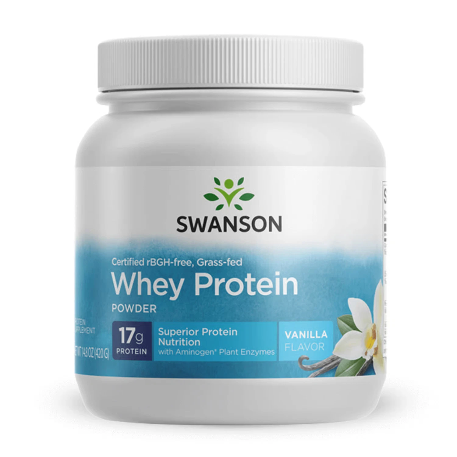 [176350628384] Swanson Grass-Fed Certified rBGH-Free Vanilla Whey Protein Powder, 14.8 oz