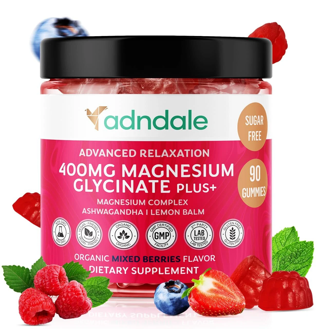 90 CT Magnesium Glycinate Gummies 400 mg/Serv - with Ashwagandha Magnesium Ma...