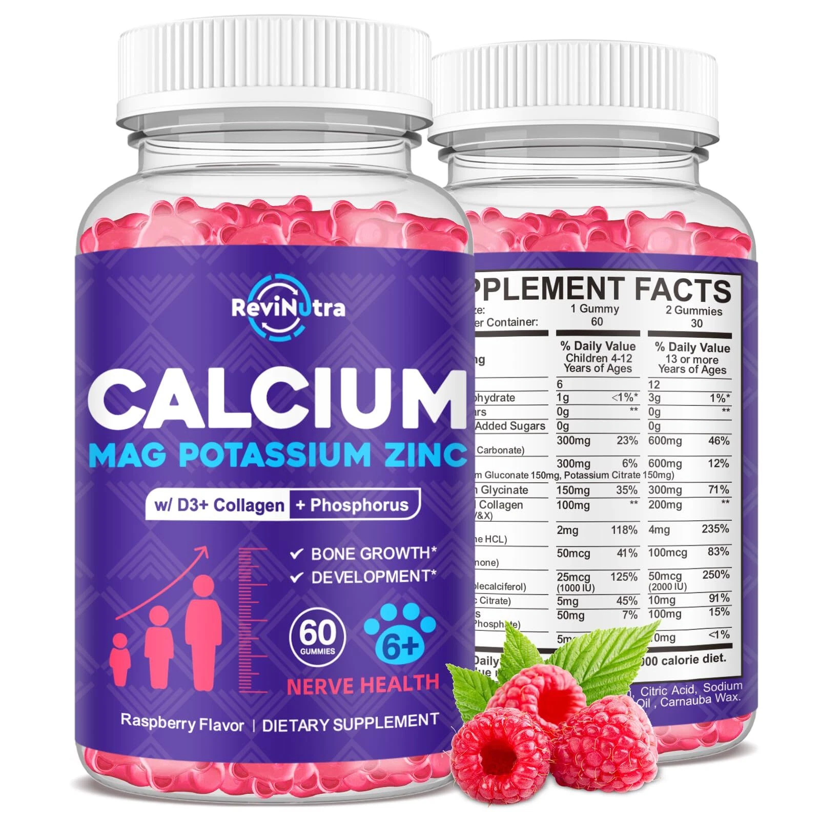 Calcium Potassium Magnesium Gummies for Kids & Adults with Hydrolyzed Collage...