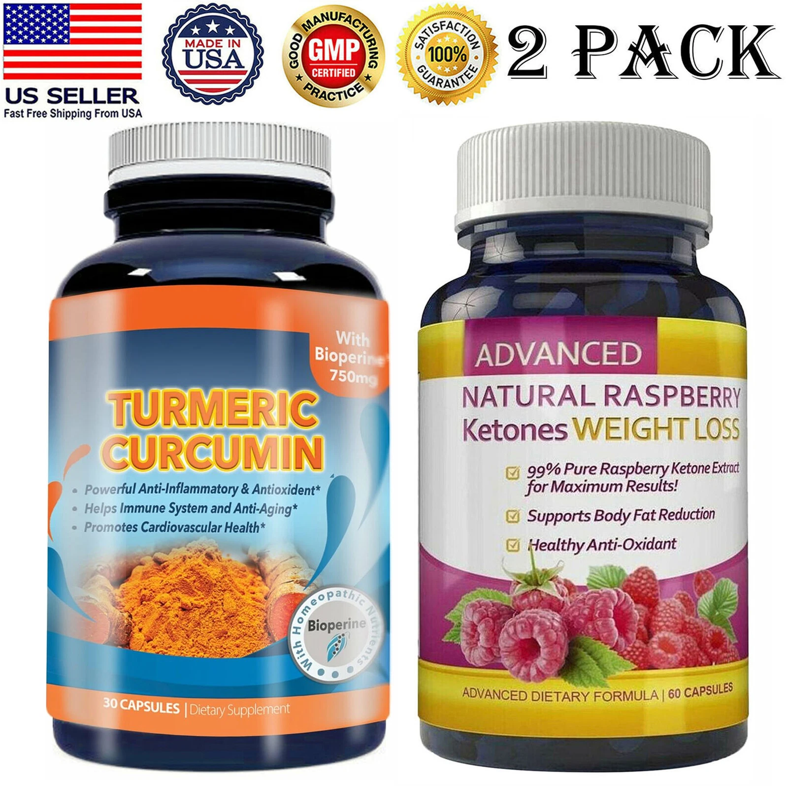 Turmeric Curcumin Immune Health Raspberry Ketone Weight Loss Fat Burner Capsules