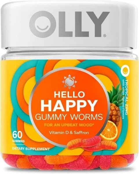 Olly Hello Happy Worms Upbeat Mood 60 Gummies Exp. 09/25