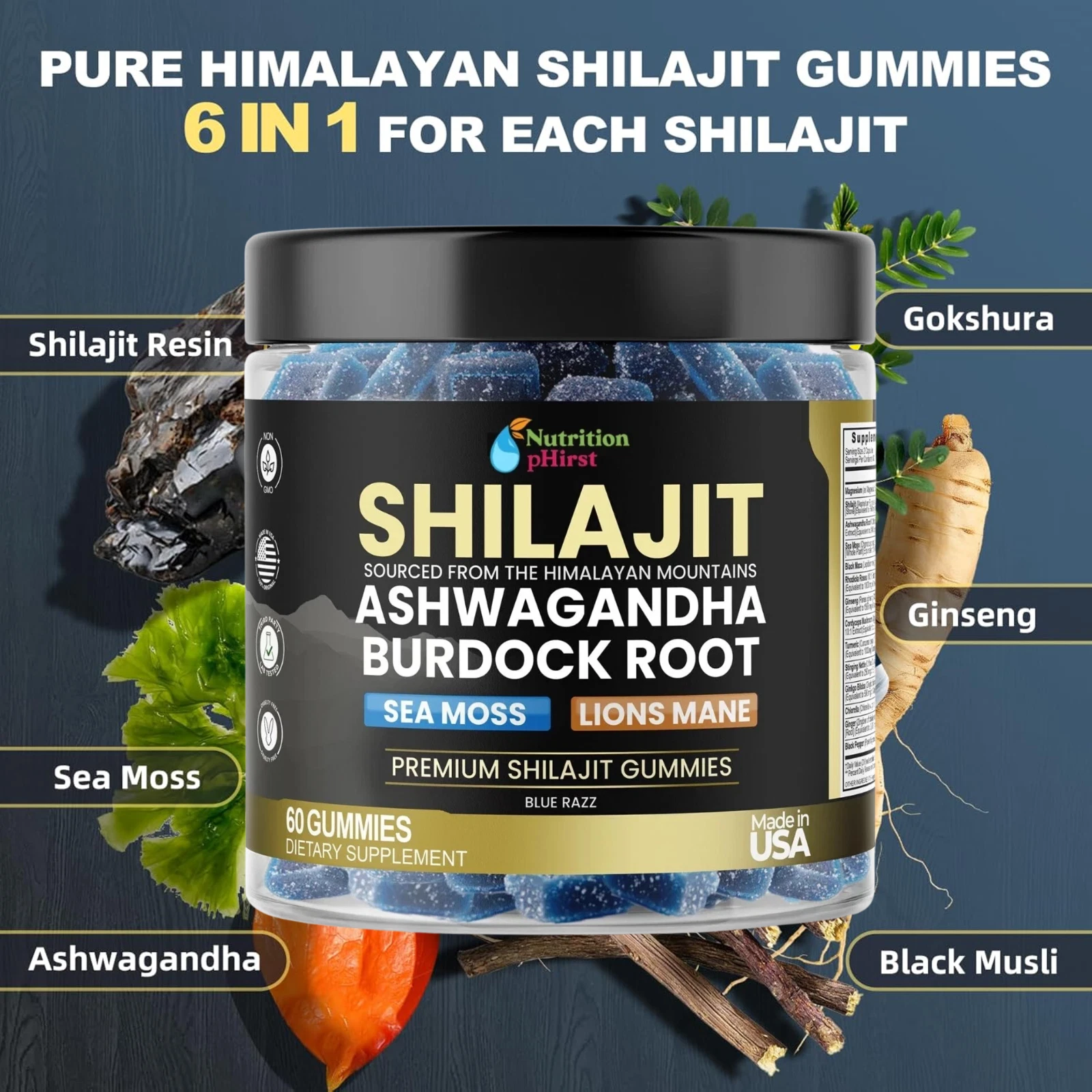Organic Shilajit Gummies 1000Mg, Sea Moss 400Mg, Ashwagandha 1000Mg 105+ Trace M