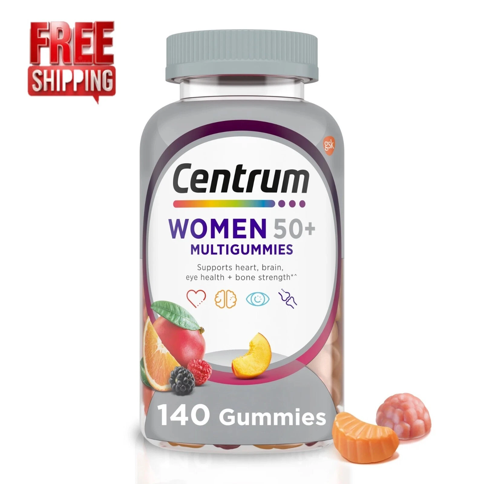 Centrum Women 50 plus Multivitamin Supplement Gummies, Assorted Fruit, 140 Count